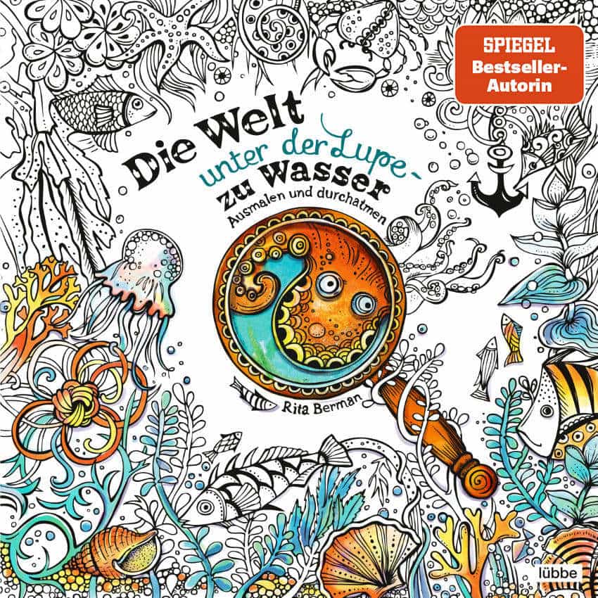 the world under the magnifying glass - water coloring book cover